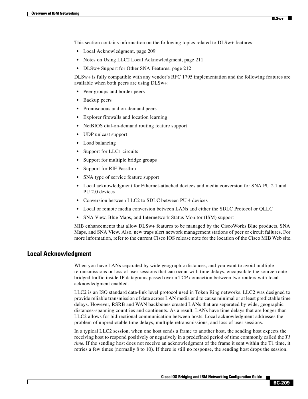 IBM BC-203 manual Local Acknowledgment, BC-209 