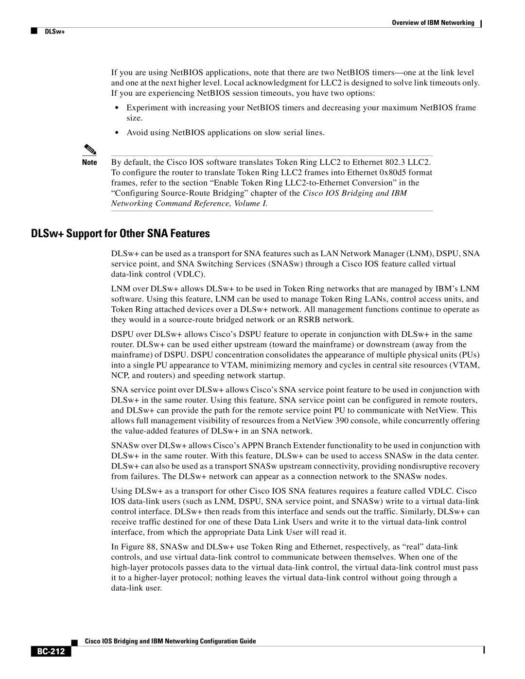 IBM BC-203 manual DLSw+ Support for Other SNA Features, BC-212 