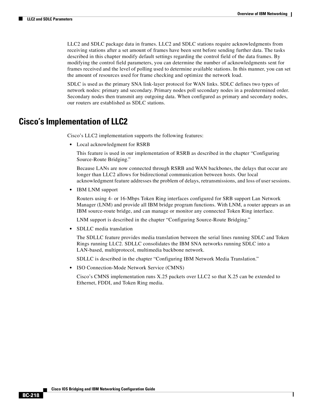 IBM BC-203 manual Cisco’s Implementation of LLC2, BC-218 