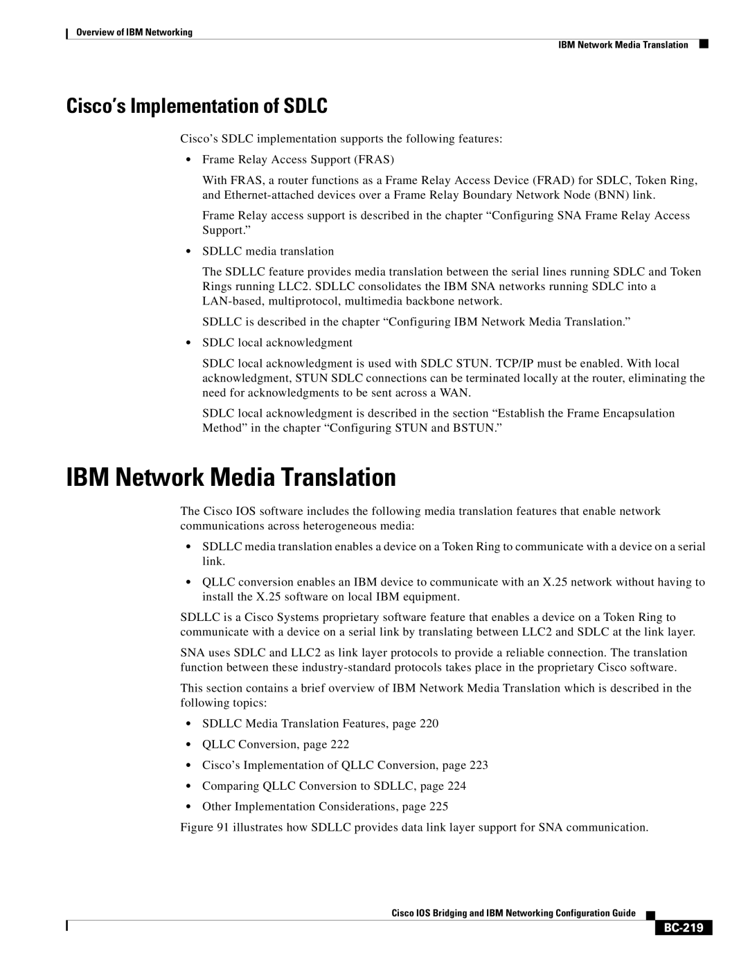 IBM BC-203 manual IBM Network Media Translation, Cisco’s Implementation of Sdlc, BC-219 