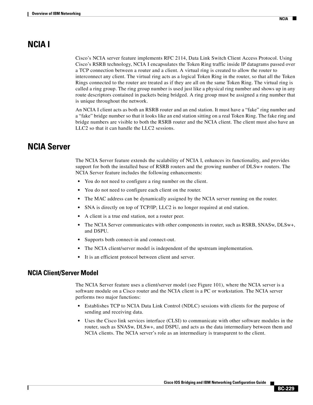 IBM BC-203 manual Ncia Server, Ncia Client/Server Model, BC-229 