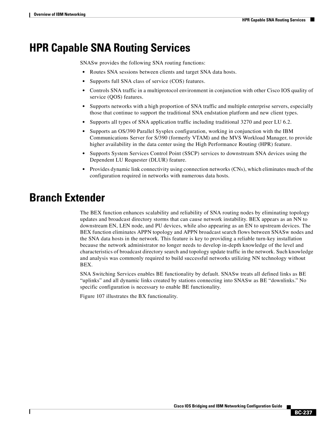 IBM BC-203 manual HPR Capable SNA Routing Services, Branch Extender, BC-237 