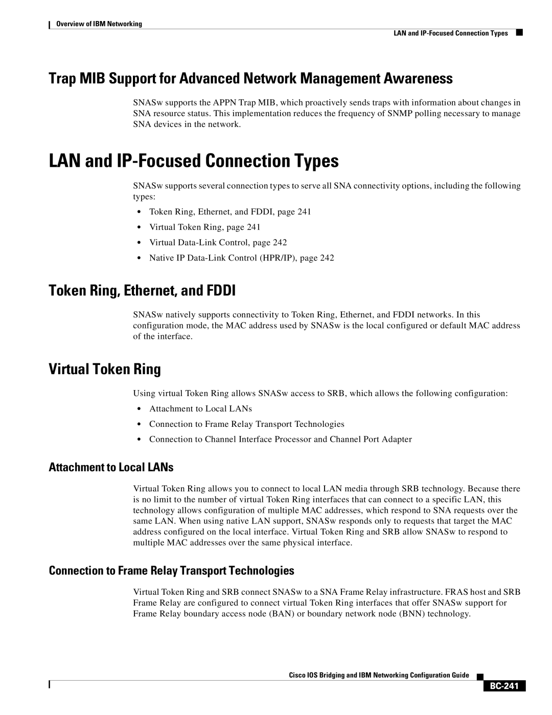 IBM BC-203 manual LAN and IP-Focused Connection Types, Trap MIB Support for Advanced Network Management Awareness 