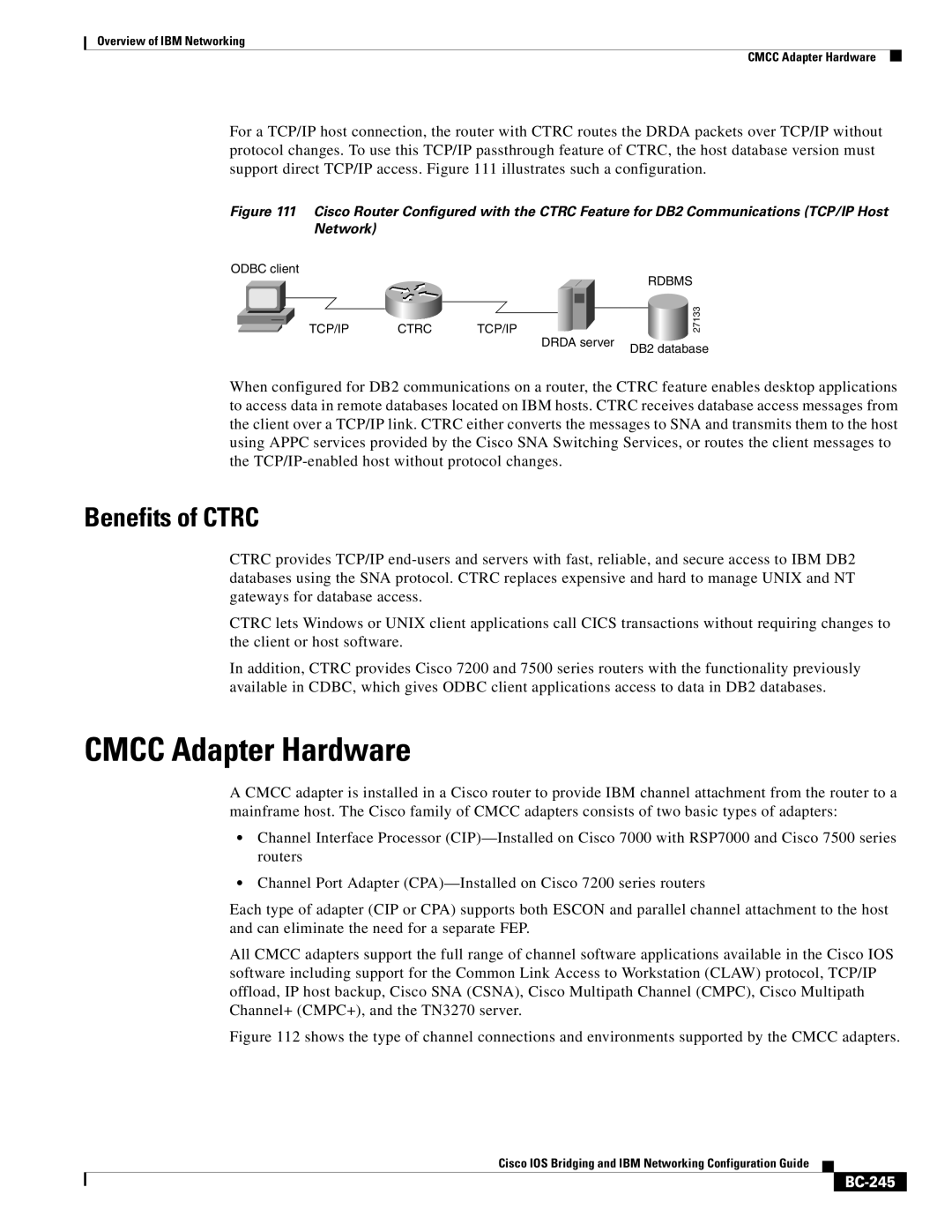 IBM BC-203 manual Cmcc Adapter Hardware, Benefits of Ctrc, BC-245 