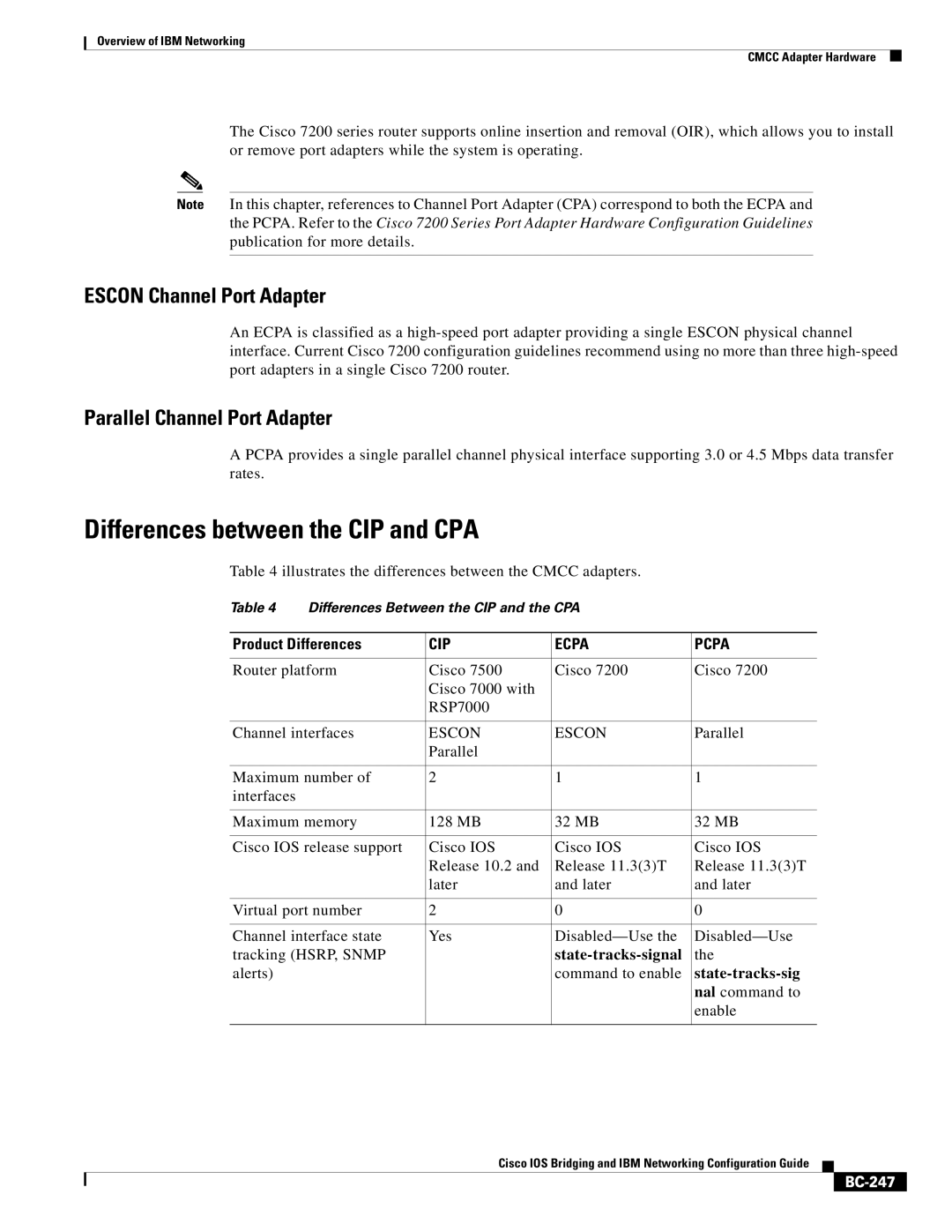 IBM BC-203 manual Differences between the CIP and CPA, Escon Channel Port Adapter, Parallel Channel Port Adapter, BC-247 