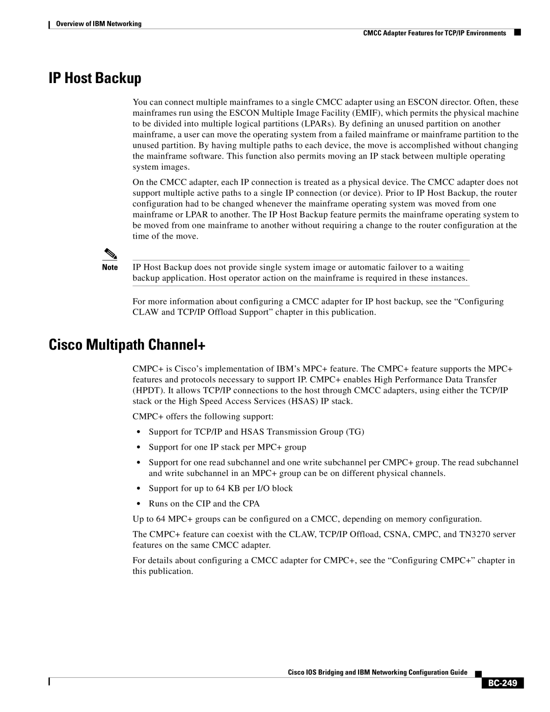 IBM BC-203 manual IP Host Backup, Cisco Multipath Channel+, BC-249 