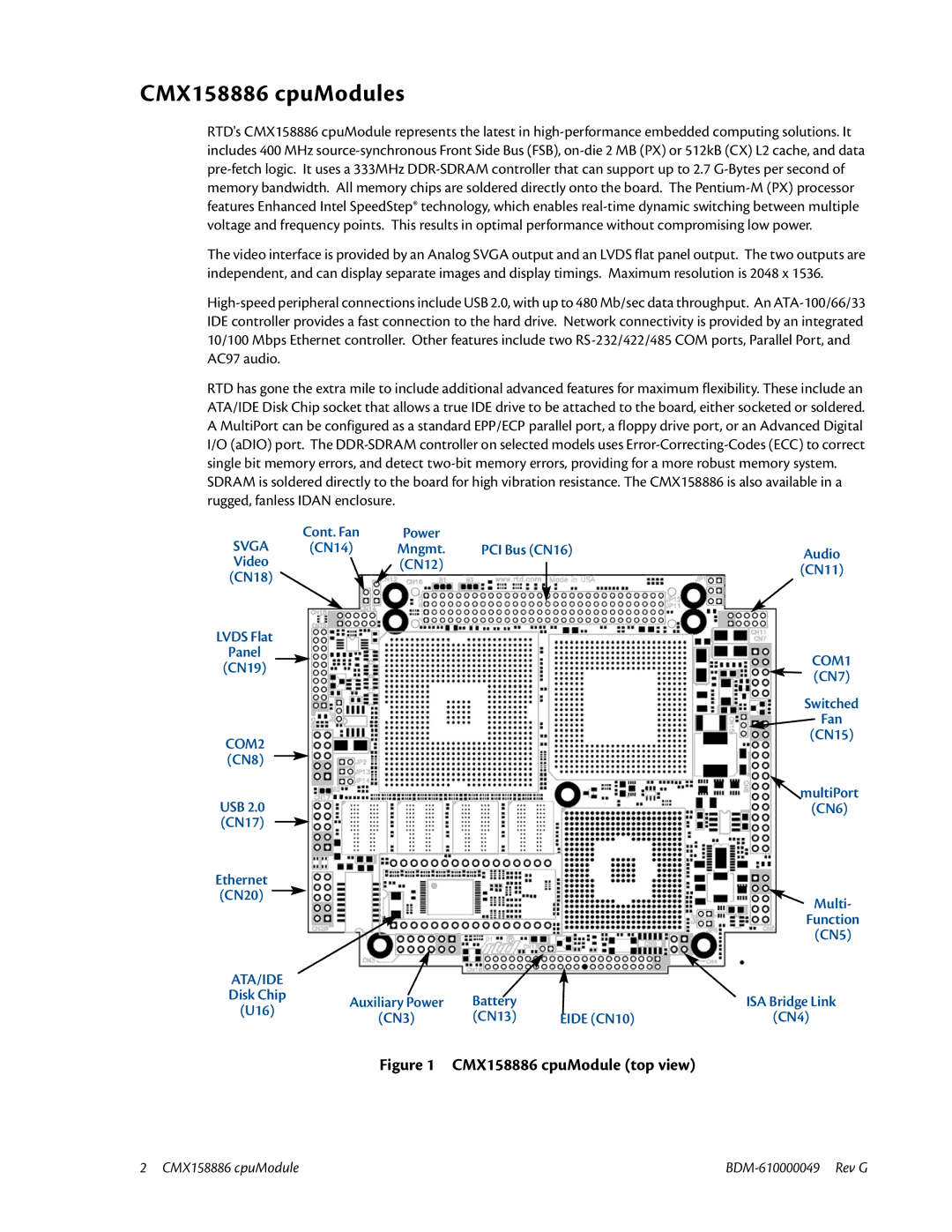 IBM BDM-610000049 user manual CMX158886 cpuModules, CMX158886 cpuModule top view 