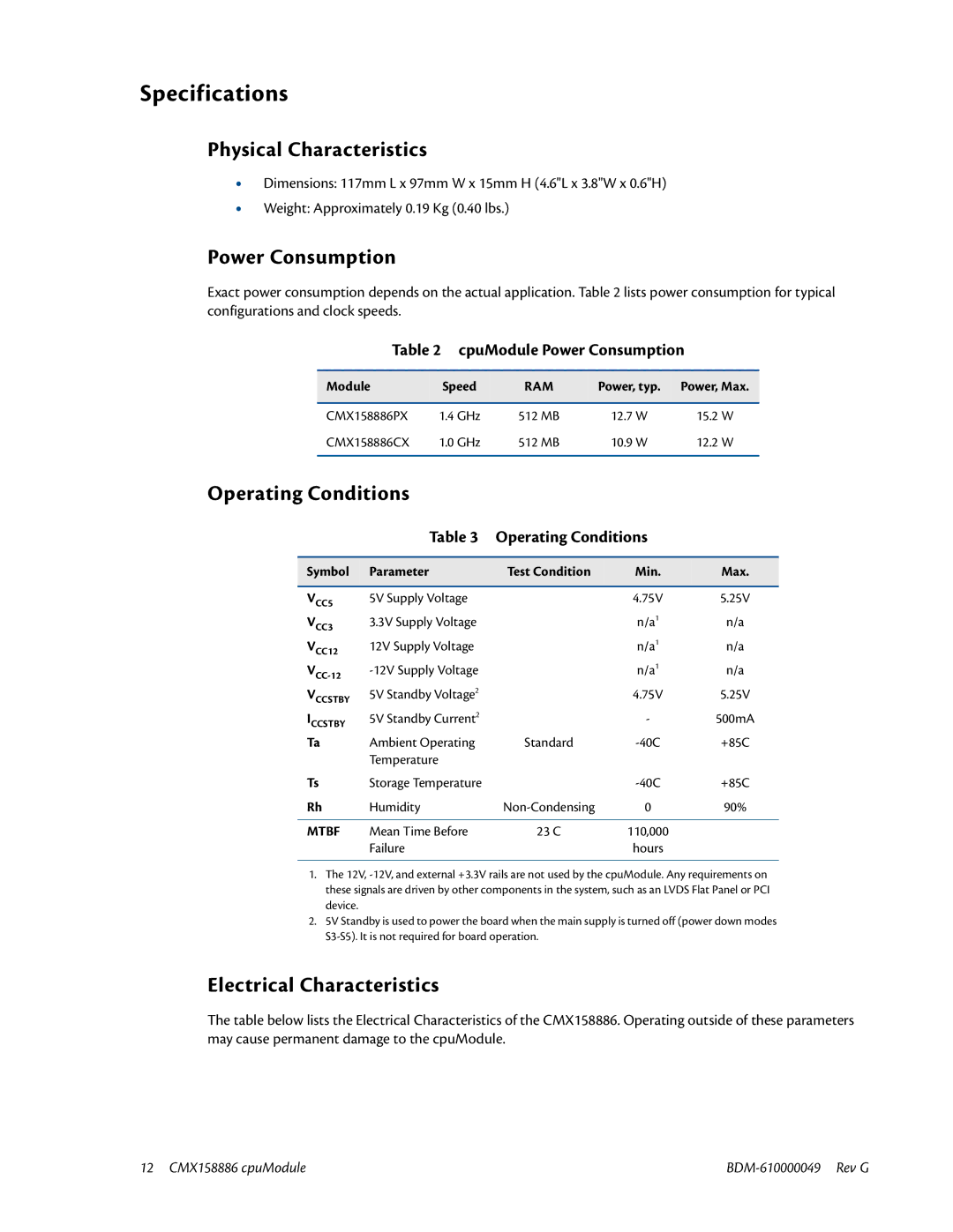 IBM BDM-610000049 user manual Specifications, Physical Characteristics, Power Consumption, Operating Conditions 