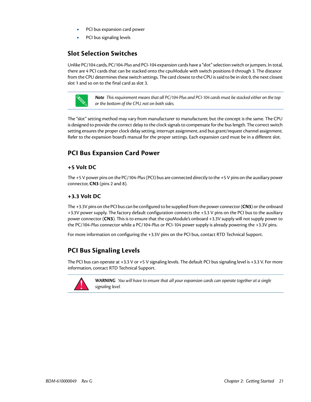 IBM BDM-610000049 user manual Slot Selection Switches, PCI Bus Expansion Card Power, PCI Bus Signaling Levels 