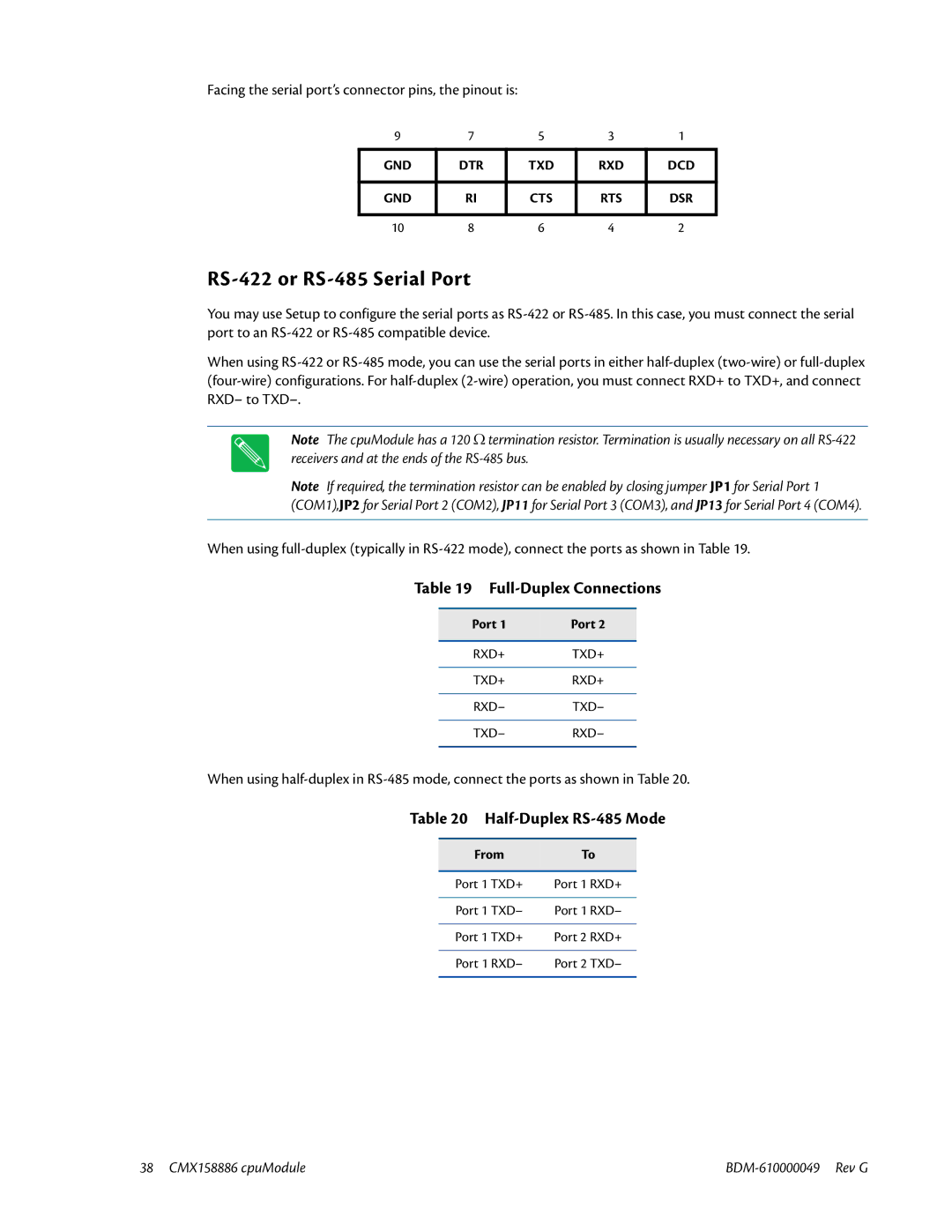 IBM BDM-610000049 user manual RS-422 or RS-485 Serial Port, Full-Duplex Connections, Half-Duplex RS-485 Mode, From 