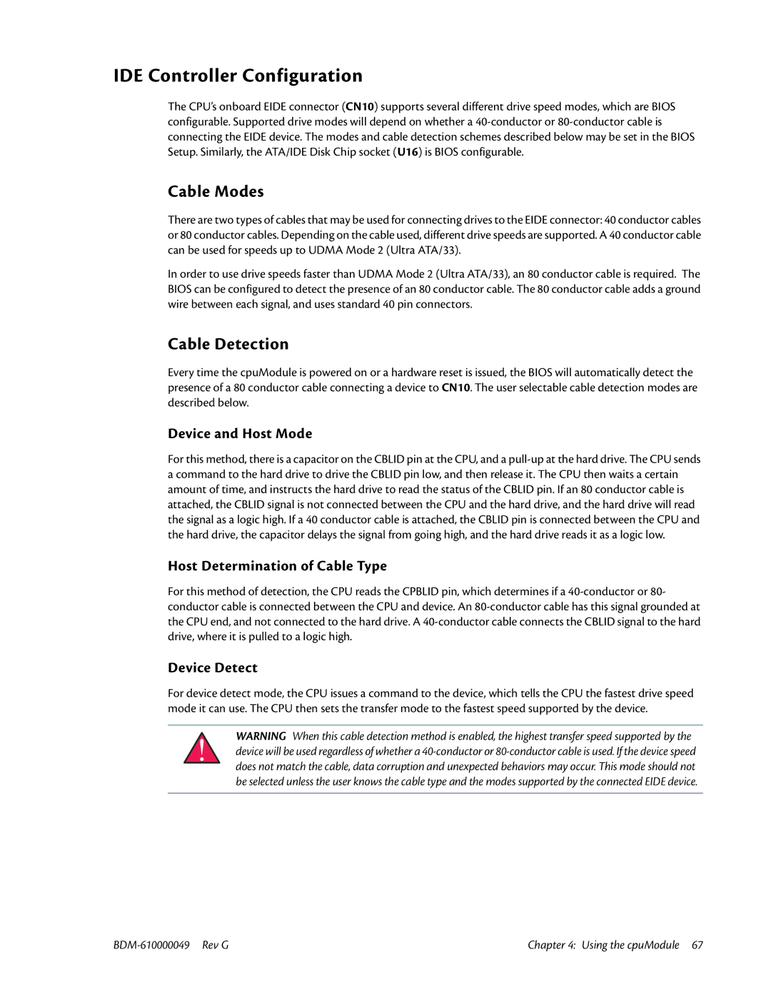 IBM BDM-610000049 user manual IDE Controller Configuration, Cable Modes, Cable Detection 