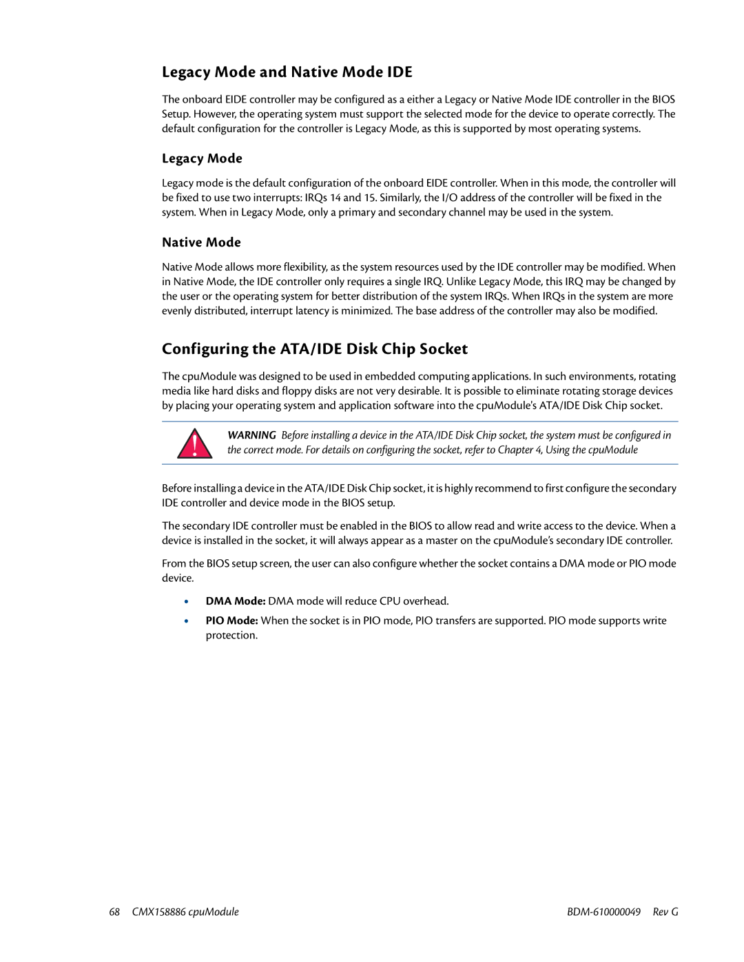 IBM BDM-610000049 user manual Legacy Mode and Native Mode IDE, Configuring the ATA/IDE Disk Chip Socket 