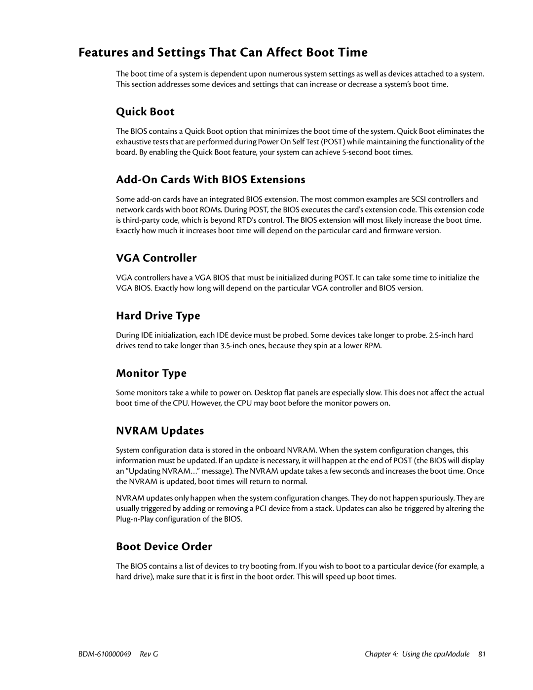 IBM BDM-610000049 user manual Features and Settings That Can Affect Boot Time 