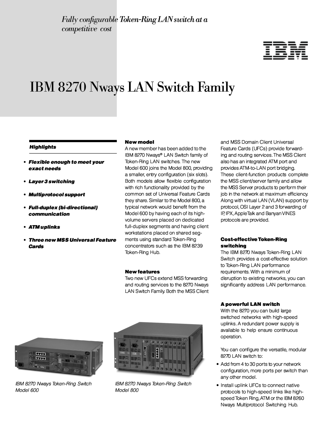 IBM manual IBM 8270 Nways Token-Ring Switch, Model, IBM 8270 Nways LAN Switch Family 