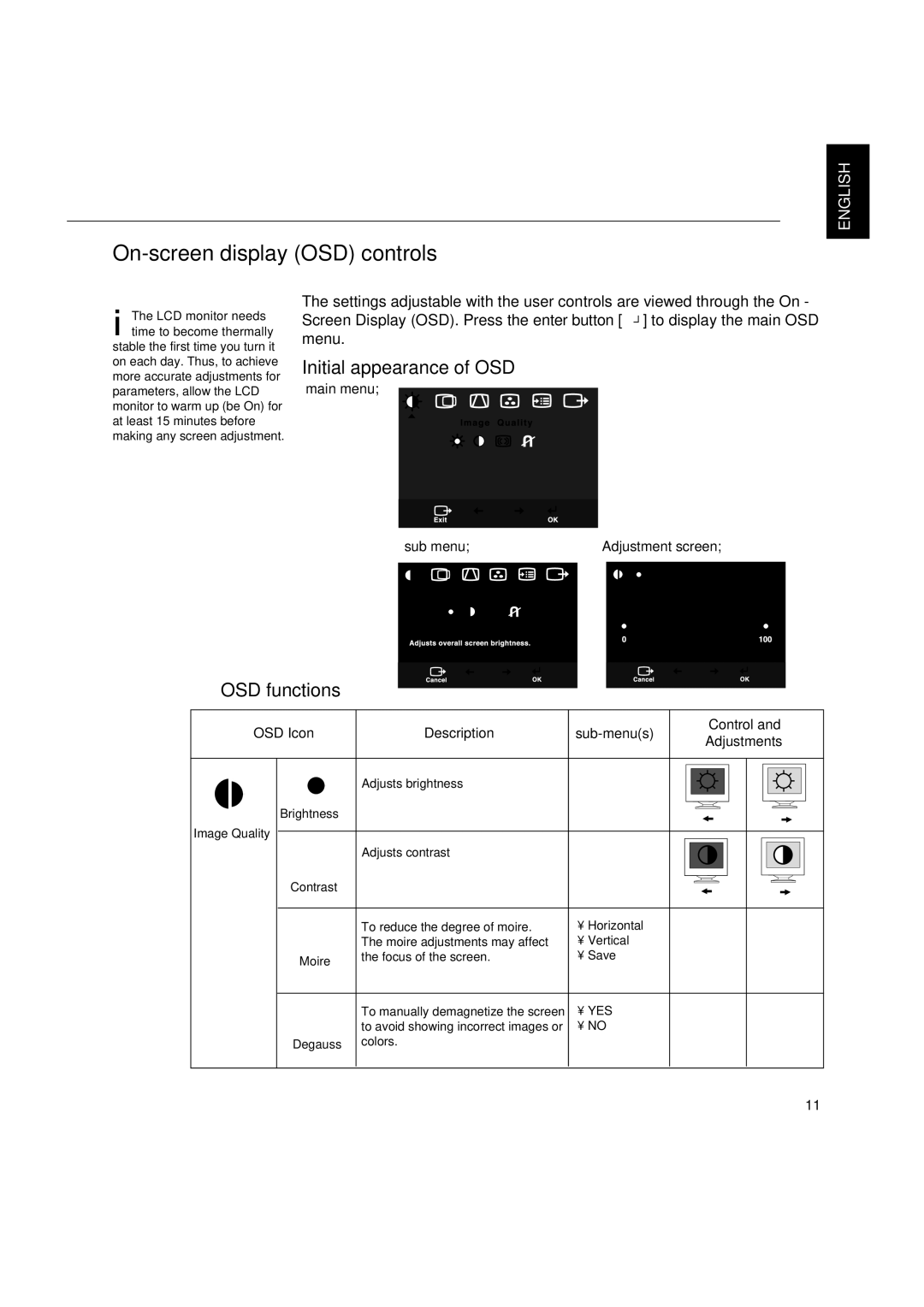 IBM C170 manual On-screen display OSD controls, LCD monitor needs time to become thermally 