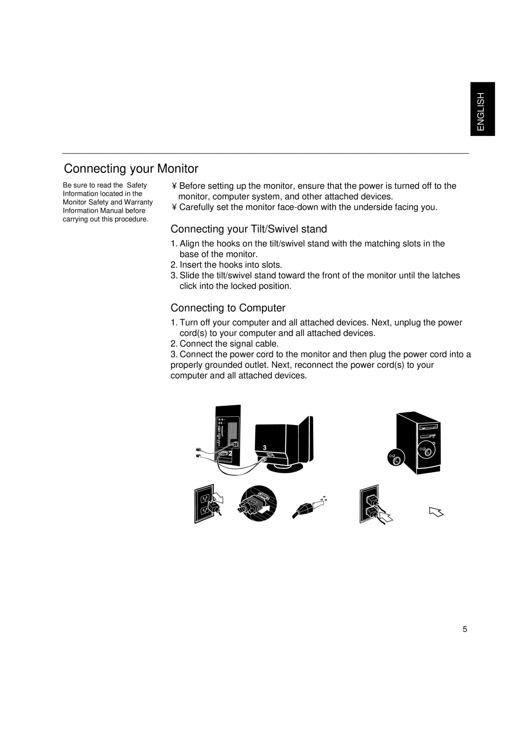 IBM C170 manual Connecting your Monitor, Connecting your Tilt/Swivel stand 