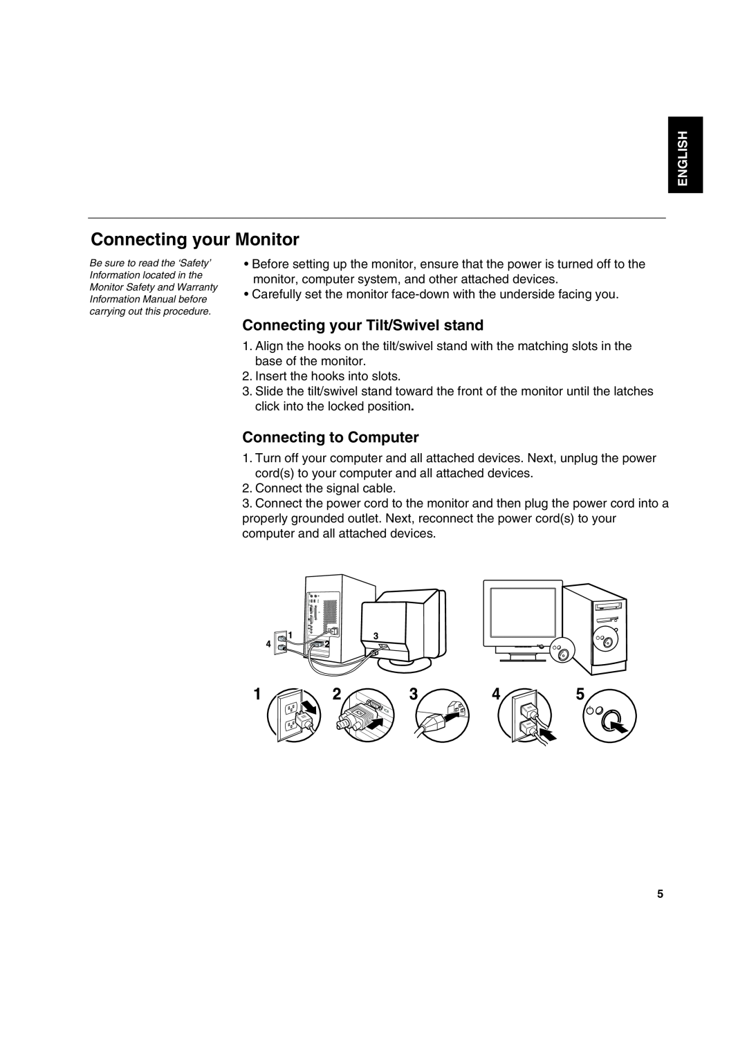 IBM C170 manual Connecting your Monitor, Connecting your Tilt/Swivel stand, Connecting to Computer, English 