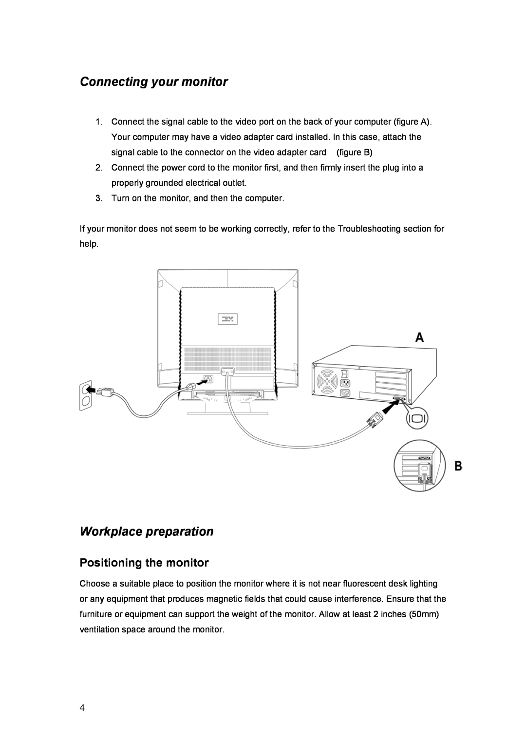 IBM C190 manual Connecting your monitor, Workplace preparation, Positioning the monitor 