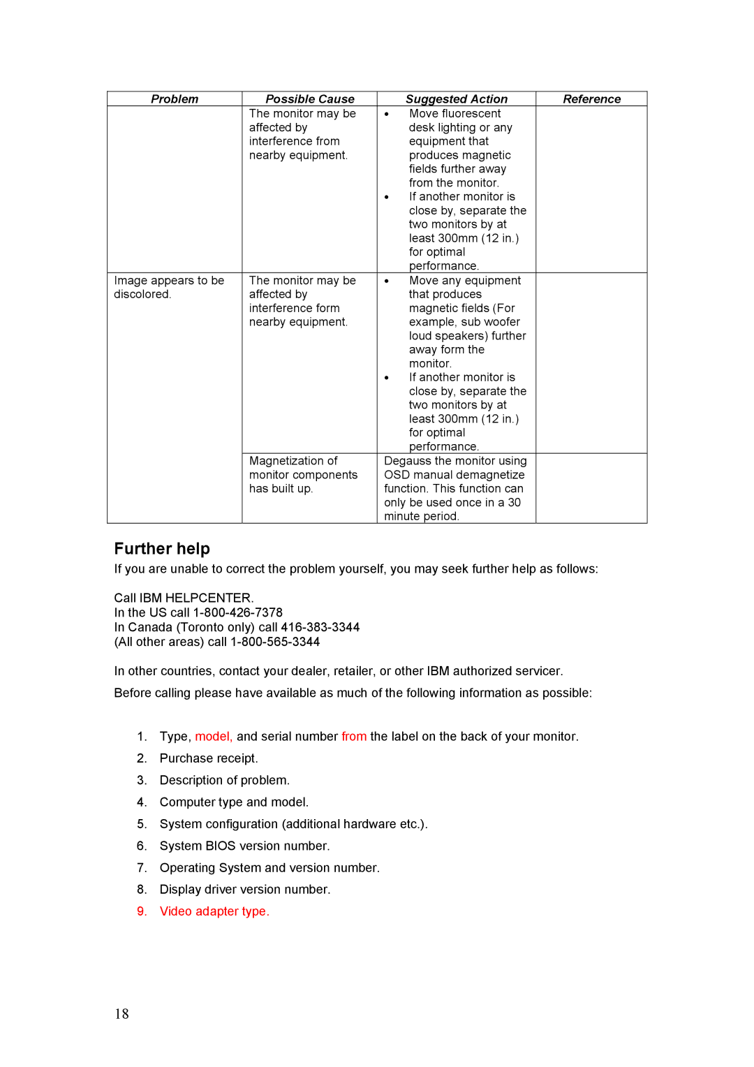 IBM C220p manual Further help, Video adapter type 