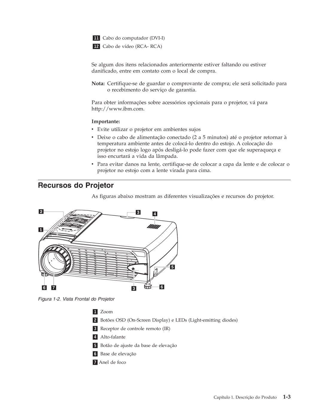 IBM C400 manual Recursos do Projetor, Importante 