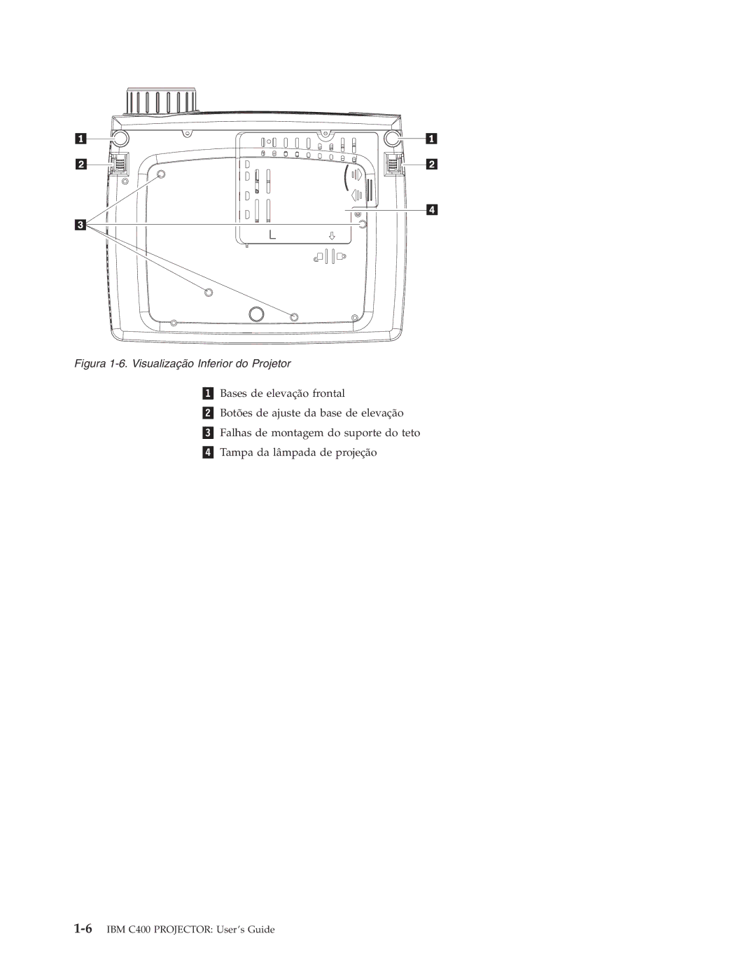 IBM C400 manual Figura 1-6. Visualização Inferior do Projetor 