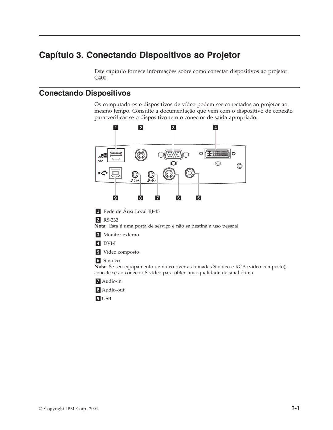 IBM C400 manual Capítulo 3. Conectando Dispositivos ao Projetor 