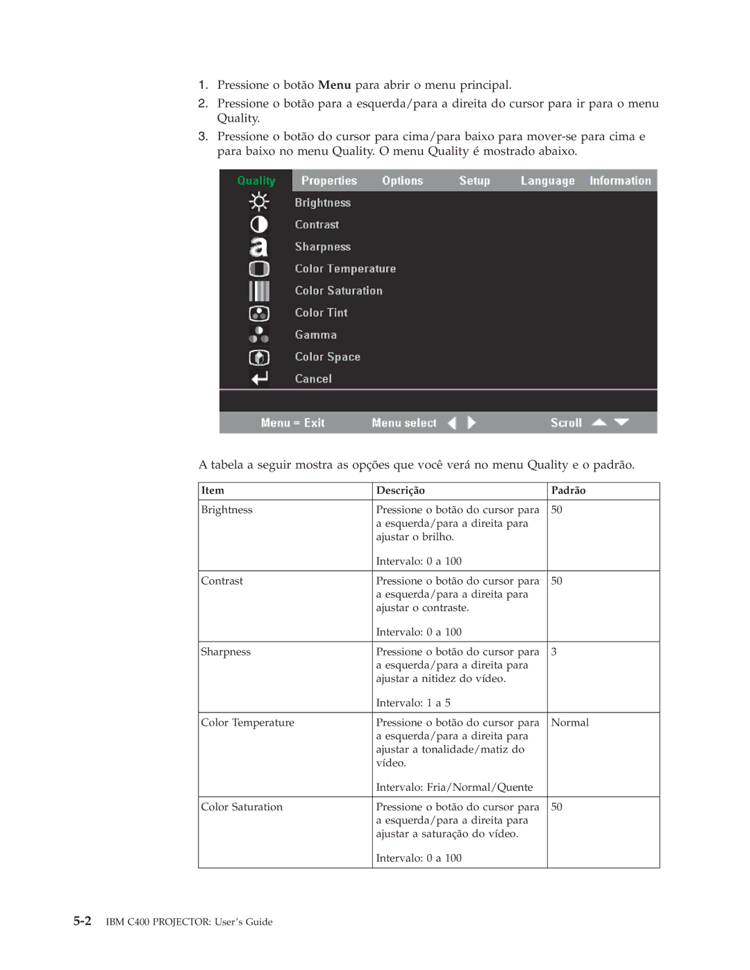 IBM C400 manual Descrição Padrão 