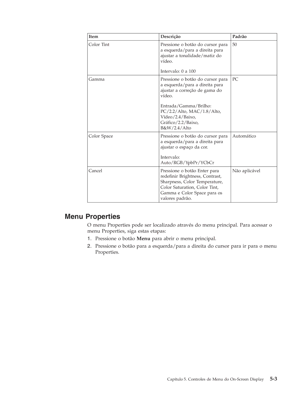 IBM C400 manual Menu Properties 