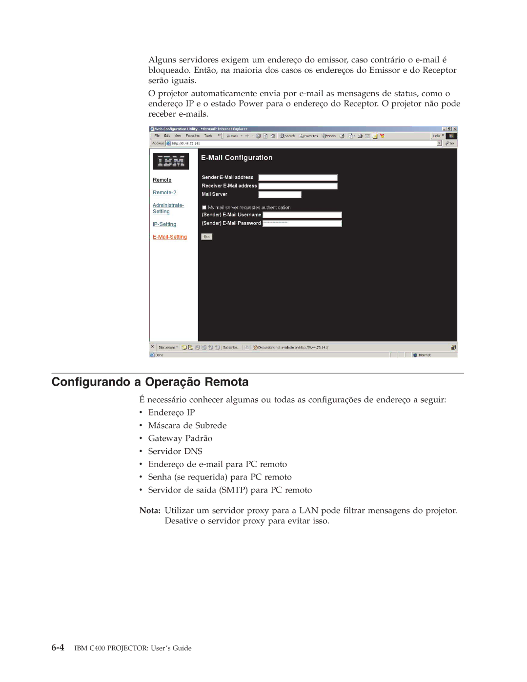 IBM C400 manual Configurando a Operação Remota 