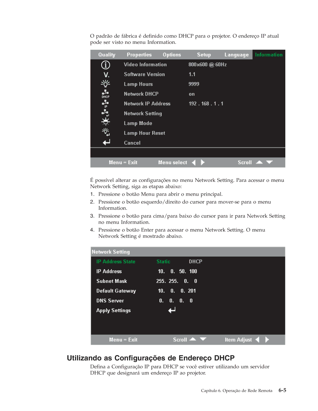 IBM C400 manual Utilizando as Configurações de Endereço Dhcp 