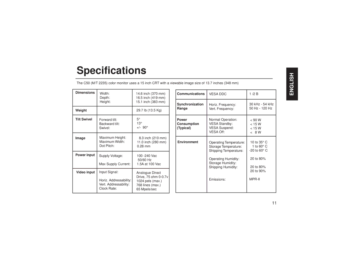 IBM C50 manual Specifications, Video input 