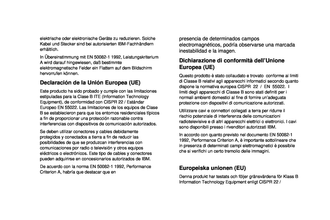 IBM C50 Declaración de la Unión Europea UE, Dichiarazione di conformità dell’Unione Europea UE, Europeiska unionen EU 