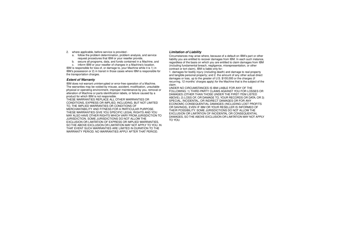 IBM C50 manual Extent of Warranty, Limitation of Liability 