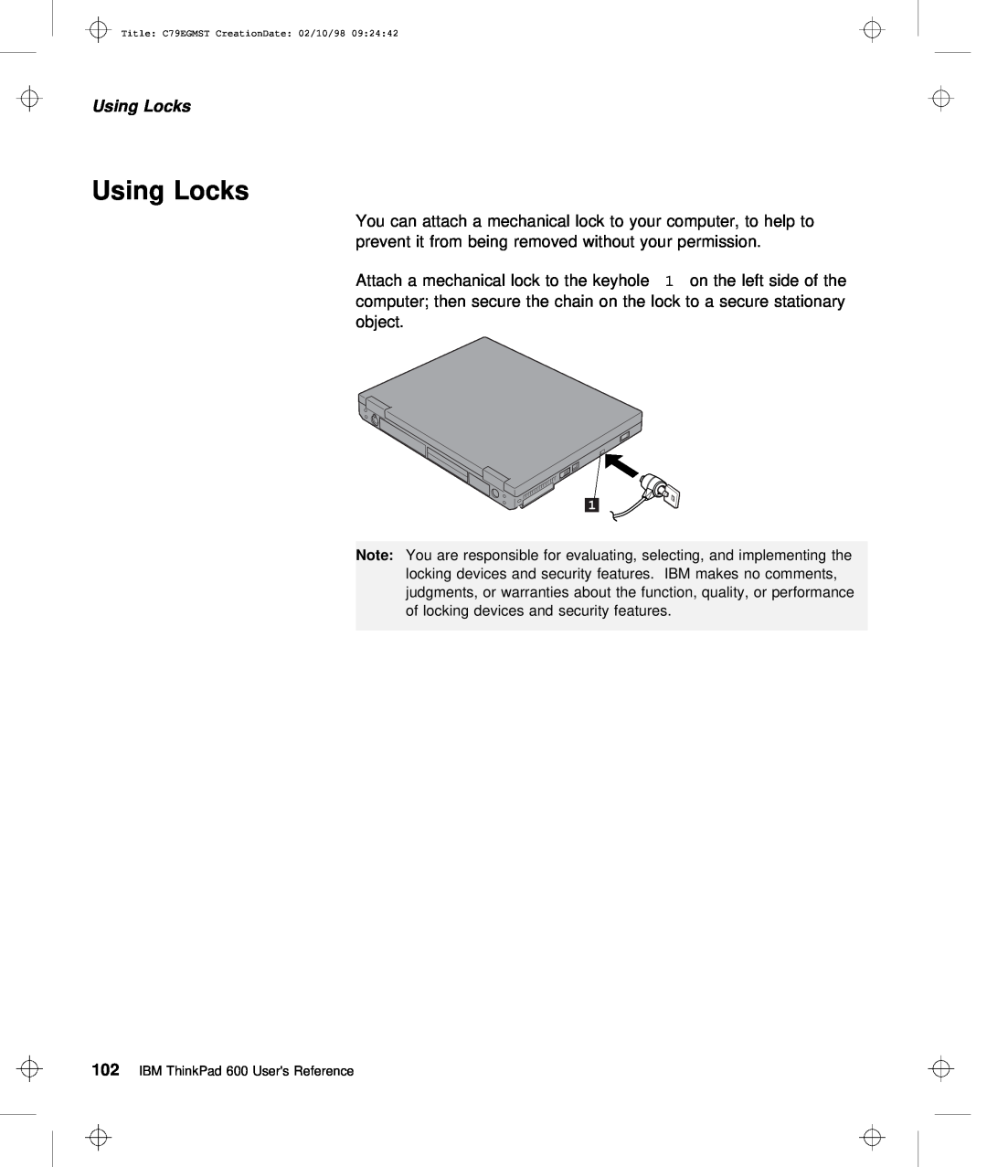 IBM C79EGMST manual Using Locks 