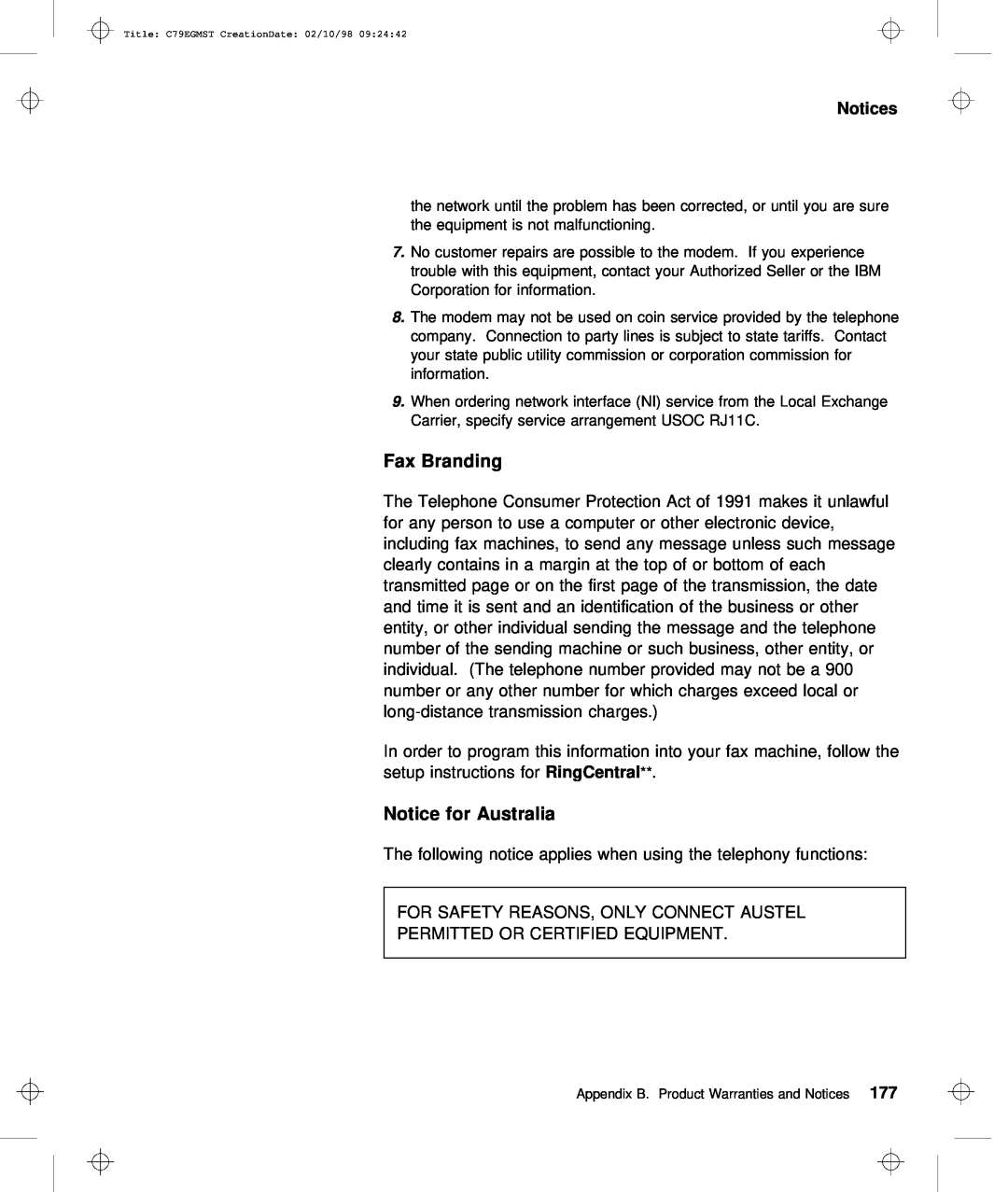 IBM C79EGMST manual Notice for Australia, Notices, Branding, mess 