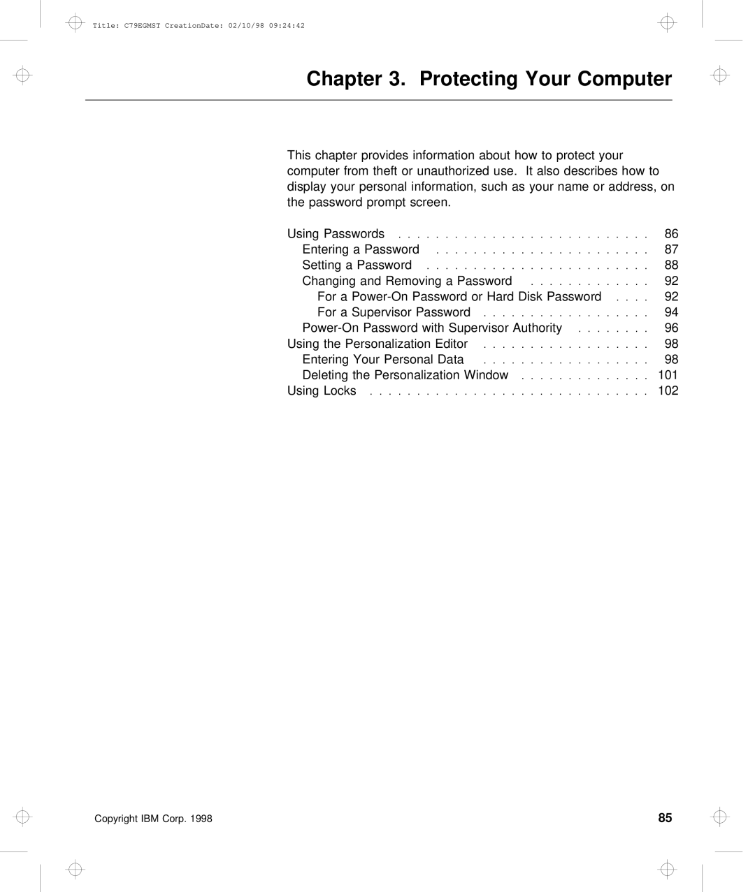 IBM C79EGMST manual Protecting Your Computer 