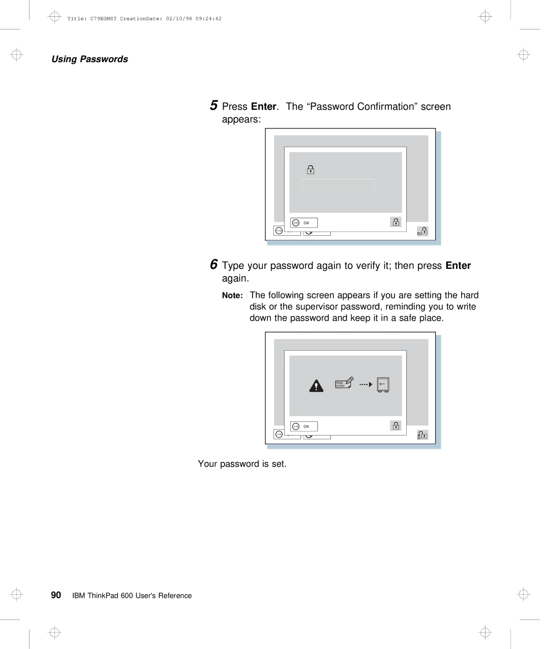 IBM C79EGMST manual Using Passwords 