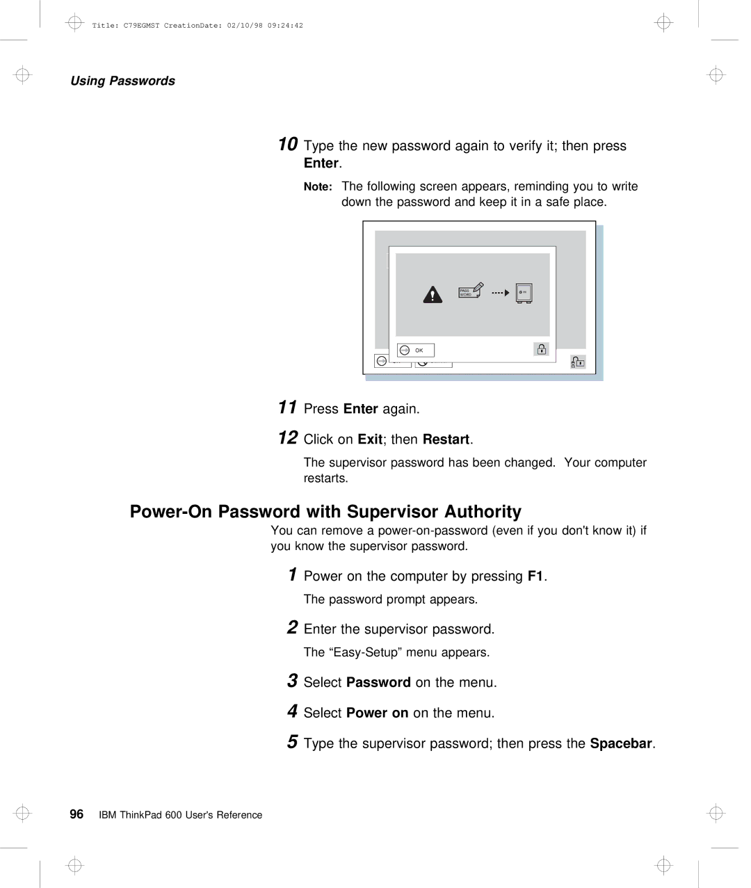 IBM C79EGMST manual Power-On Password with Supervisor Authority, SelectPower on 