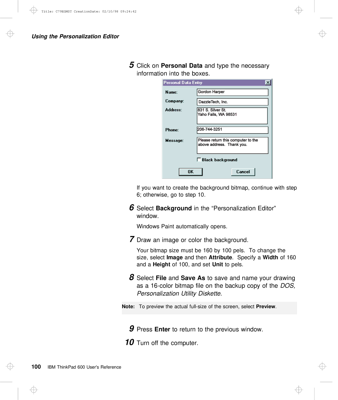 IBM C79EGMST manual SelectBackground in the Personalization Editor window, Draw Image or Color Background, Select File 