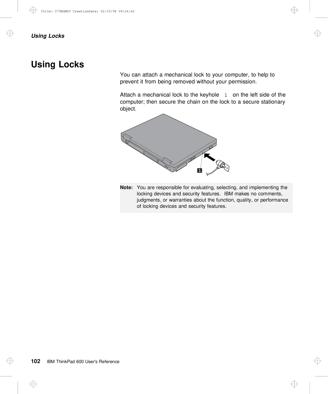 IBM C79EGMST manual Using Locks 