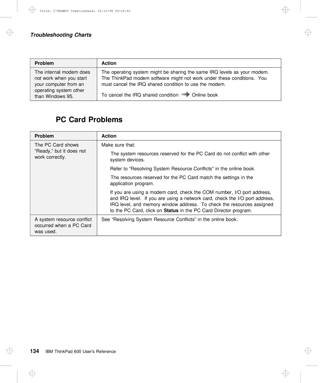 IBM C79EGMST manual Problems 