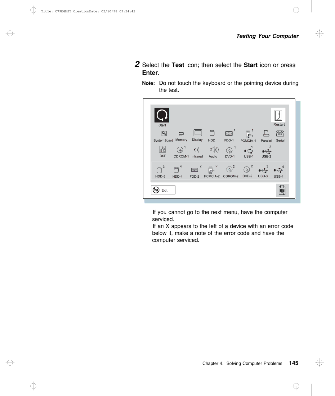 IBM C79EGMST manual Icon Then select Start, Or press 