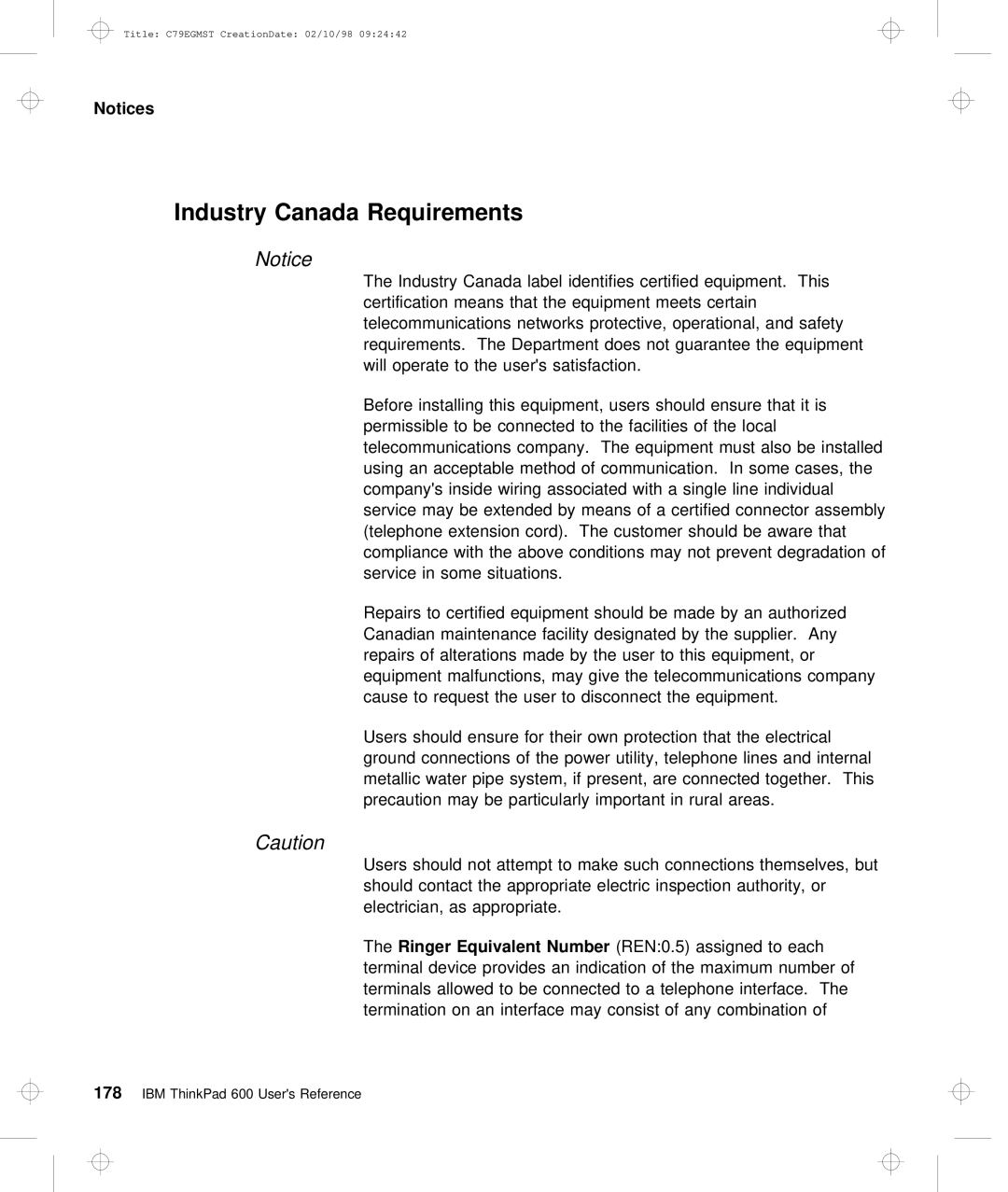 IBM C79EGMST manual Industry Canada Requirements, Number, Ringer 