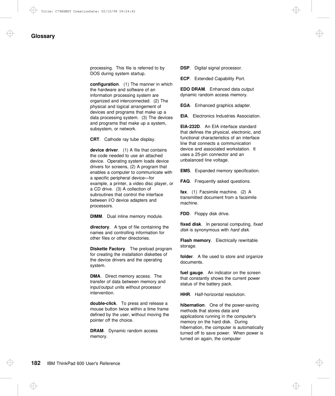 IBM C79EGMST manual 182, Crt 