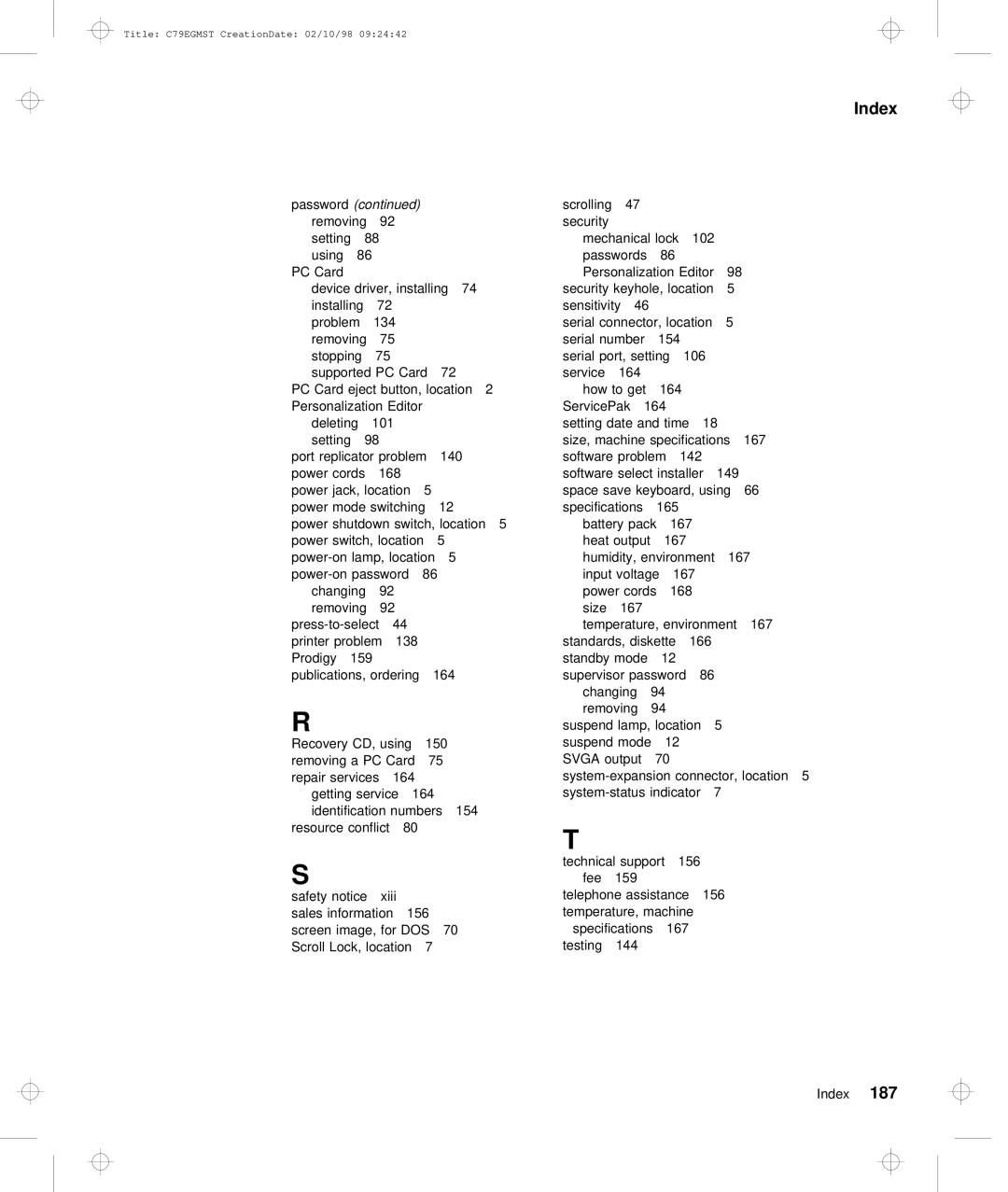 IBM C79EGMST manual Password 