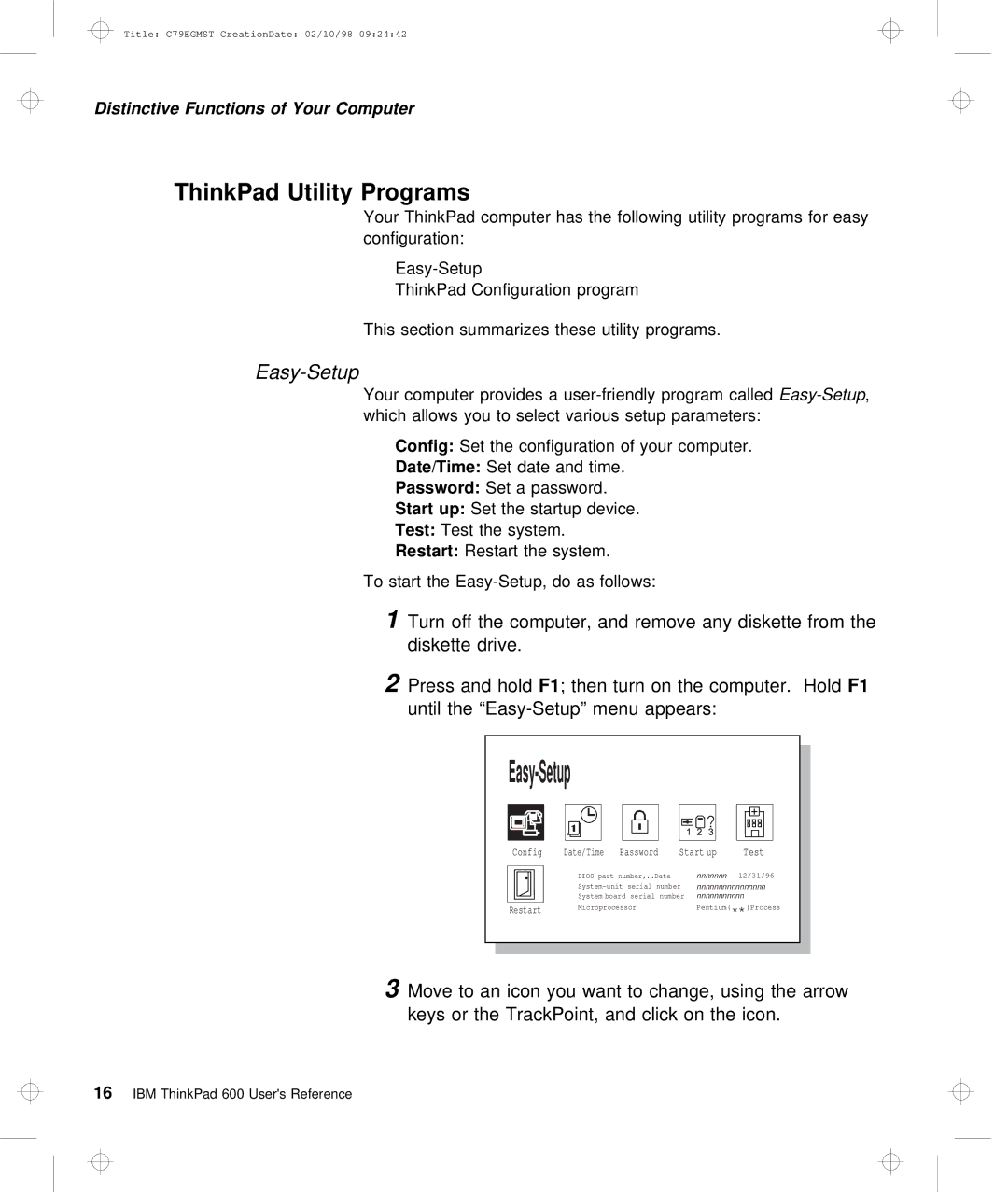 IBM C79EGMST manual ThinkPad Utility Programs, Easy-Setup 