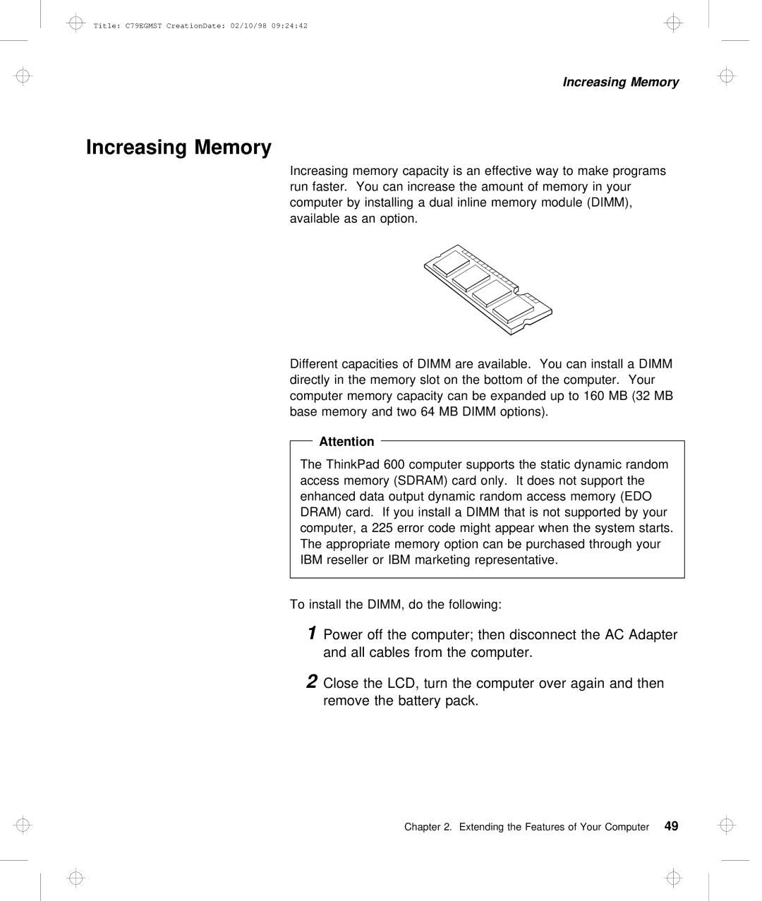 IBM C79EGMST manual Increasing Memory, Edo 