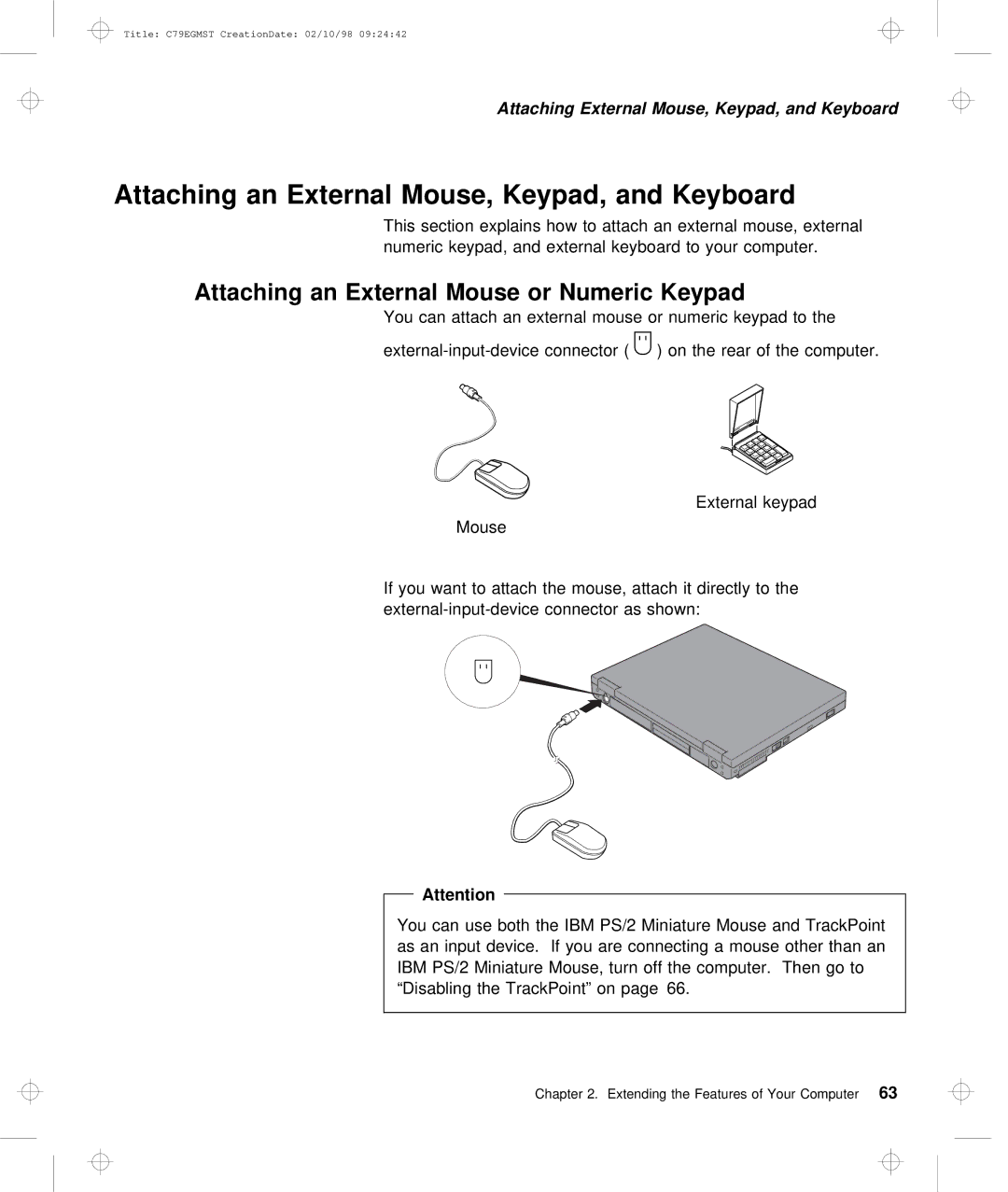 IBM C79EGMST manual Keyboard, Keypad, Or Numeric, Attaching 