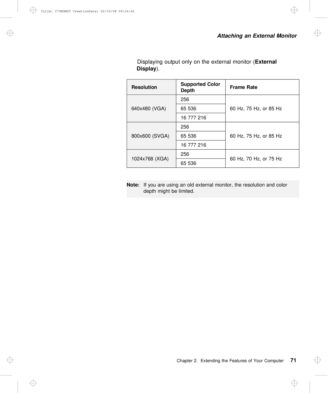 IBM C79EGMST manual Displaying output only on the externalExternalmonitor 