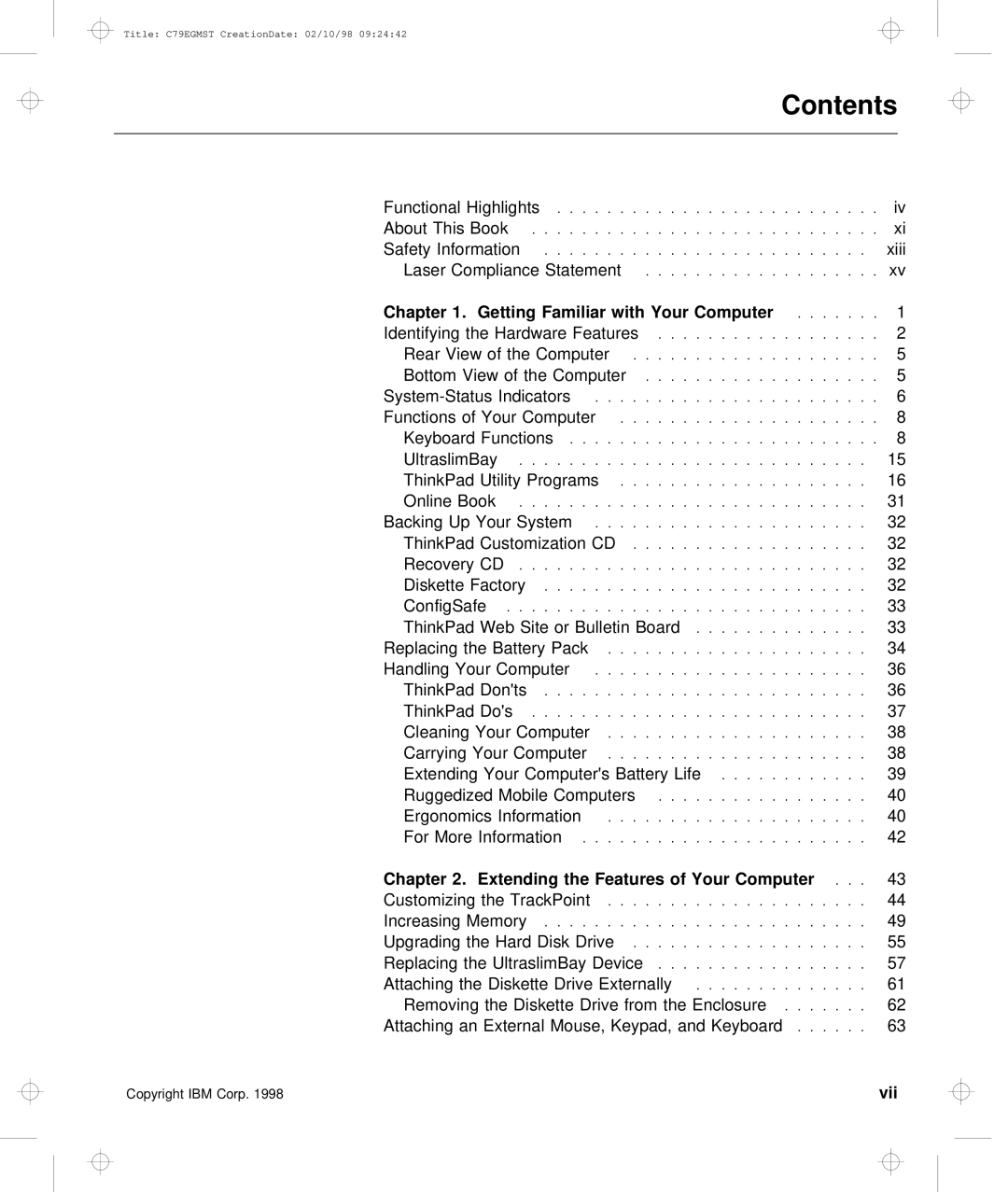 IBM C79EGMST manual Contents 